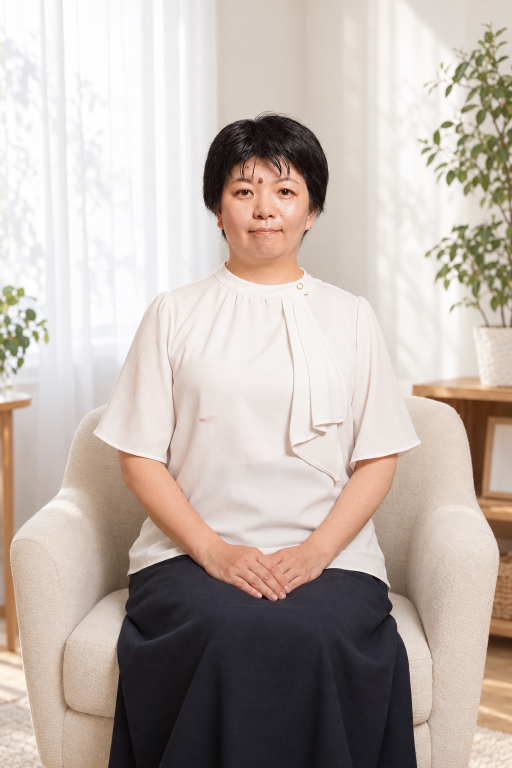 椅子に座るカウンセラー 布辻 真規